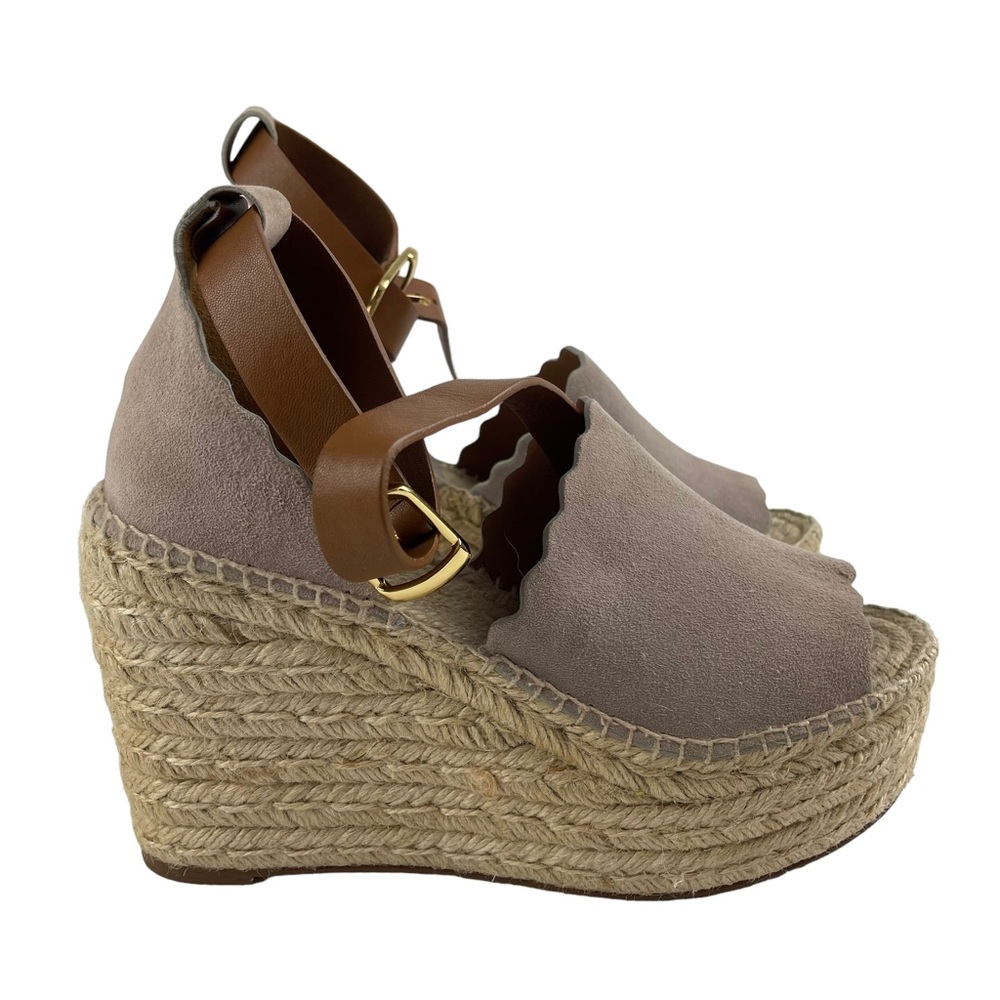 Chloe Lauren Scalloped Suede Platform Wedge Espadrilles Size 41 (US 9.5) - Picture 2 of 11